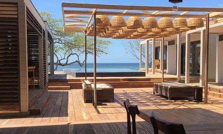 Terrace with sea view at 99 Surf Lodge, Nicaragua.