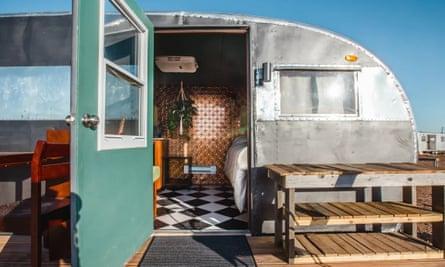 Trailer that is now a hostel at The Sands (at Hotel Luna Mystica), Taos, USA.